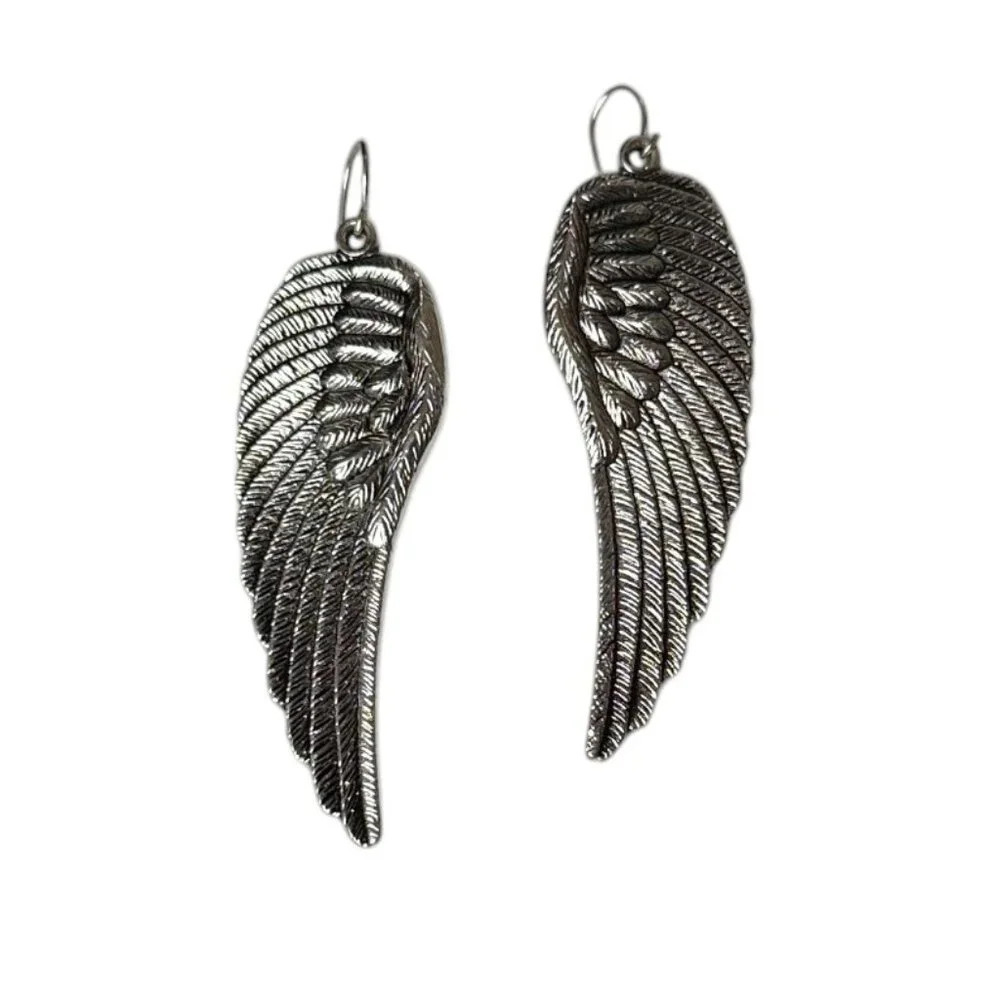 Unbranded Boutique Purchased Angel Bird Wings Long Earrings Silver Tone